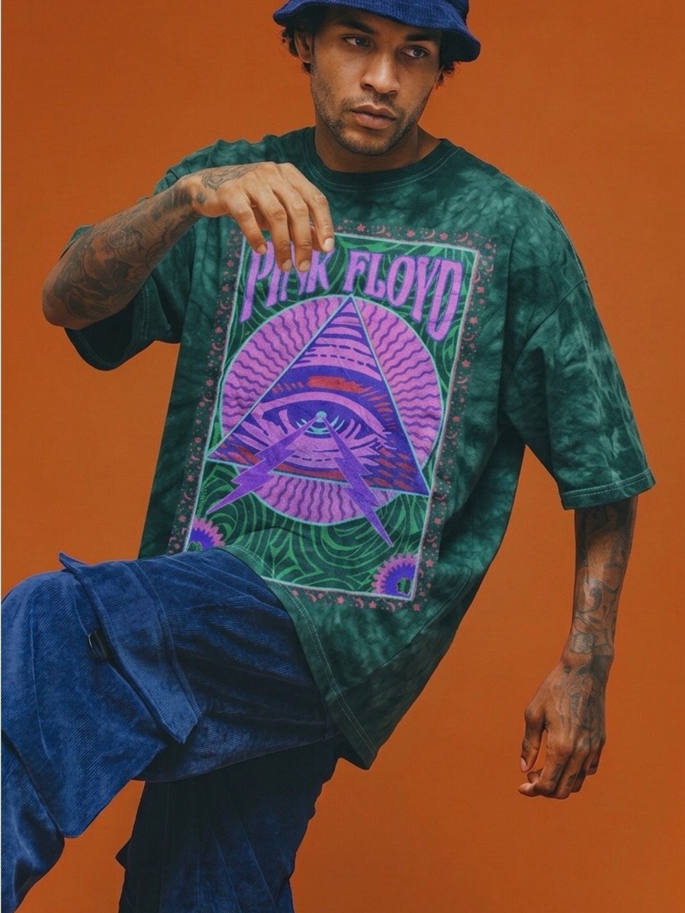 Pink Floyd Green Tie-Dye Tee with Purple & Pink Graphic